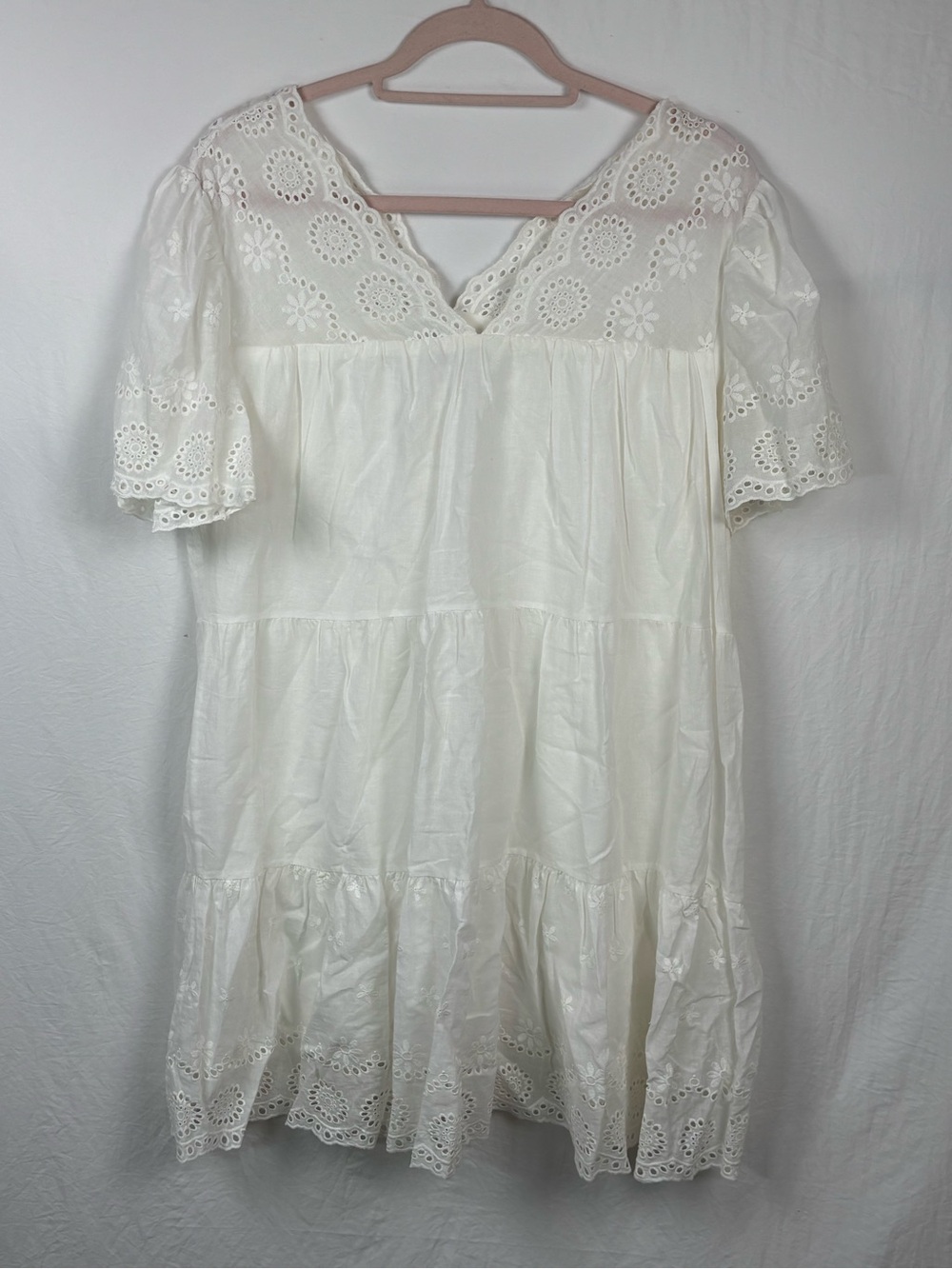 Petal Dew NWT large women’s White Eyelet V-Neck Tiered Summer Dress